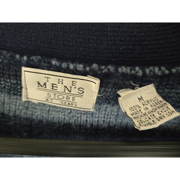 VTG Sears Cardigan Sweater Mens M Knit Buttons Geometric Blue Grandpa Fair Isle - Picture 4 of 7